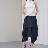 The Collar Linen Skirt - Navy