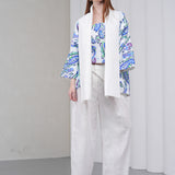 The Duality Linen Reversible Jacket - White Blue Paisley