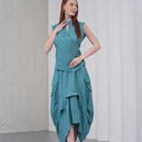 The Collar Linen Skirt - Teal
