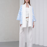 The Duality Linen Reversible Jacket - White Blue Pattern