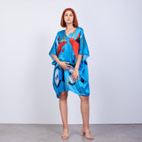 Short Kimono Pareo Mulberry Silk - Kandinsky Collage Blue