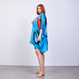 Short Kimono Pareo Mulberry Silk - Kandinsky Collage Blue