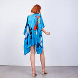Short Kimono Pareo Mulberry Silk - Kandinsky Collage Blue