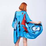 Short Kimono Pareo Mulberry Silk - Kandinsky Collage Blue