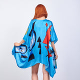 Short Kimono Pareo Mulberry Silk - Kandinsky Collage Blue