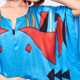 Short Kimono Pareo Mulberry Silk - Kandinsky Collage Blue