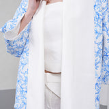 The Duality Linen Reversible Jacket - White Blue Pattern