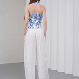 The Halterline Linen Blouse - Blue Paisley