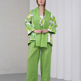 The Duality Linen Reversible Jacket - Green Paisley