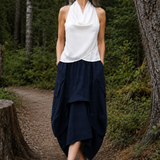 The Collar Linen Skirt - Navy