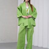 The Duality Linen Reversible Jacket - Green Paisley