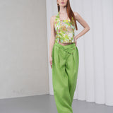 The Halterline Linen Blouse - Green Floral