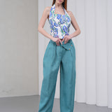 The Wrapline Linen Trouser - Teal