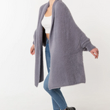 Fuzzy Poncho Shawl with Sleeves - Gray
