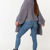 Fuzzy Poncho Shawl with Sleeves - Gray