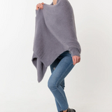 Fuzzy Poncho Shawl with Sleeves - Gray