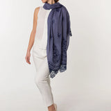 Embroidery Lace Edges Cashmere & Silk - Gray Navy