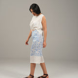 The Harmony Ensemble Tie Front Blouse & Culottes Pants - White & White Blue