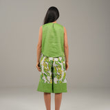 The Harmony Ensemble Tie Front Blouse & Culottes Pants - Green & Green Paisley