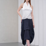 The Collar Linen Skirt - Navy