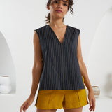 The Peak Shirt - Reversible Navy & Gold Stripes