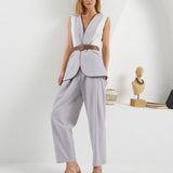 Edges Belted Vest - Light Gray & White