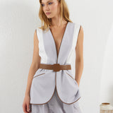 Edges Belted Vest - Light Gray & White