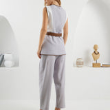 Edges Belted Vest - Light Gray & White