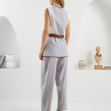 Edges Belted Vest - Light Gray & White