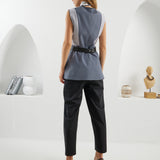 Edges Belted Vest - Dark & Light Gray
