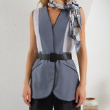 Edges Belted Vest - Dark & Light Gray