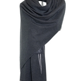 Heart Beat Embroidered Shawl with Faux Fur Pon Pons - Gray