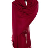 Heart Beat Embroidered Shawl with Faux Fur Pon Pons - Maroon