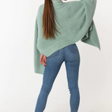 Fuzzy Poncho Shawl with Sleeves -Green Tea