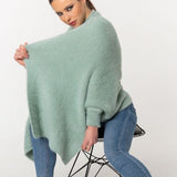 Fuzzy Poncho Shawl with Sleeves -Green Tea