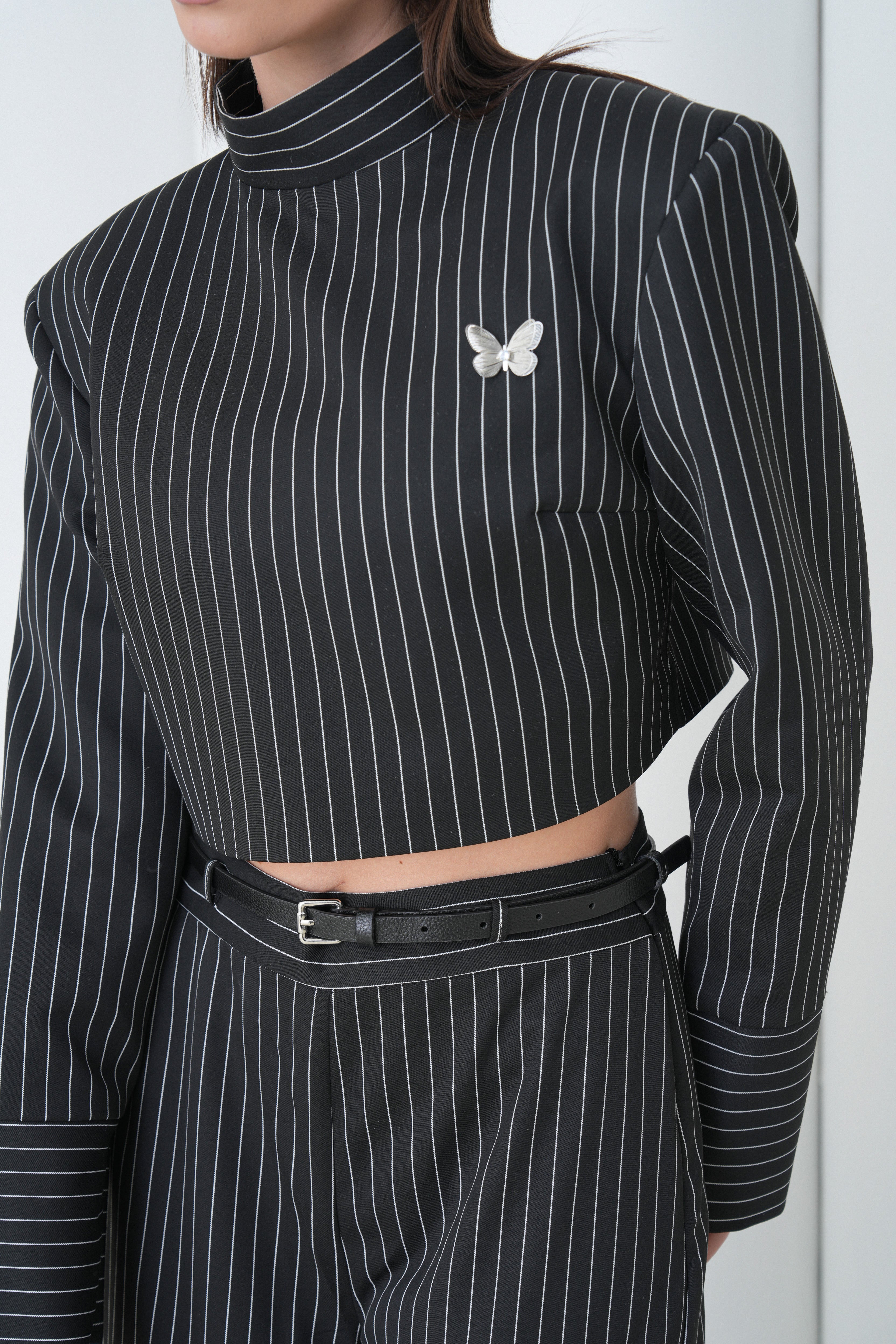 Pinstripe Architect Set by Lumina Eligma – luxury merino wool pinstripe suit with architectural tailoring