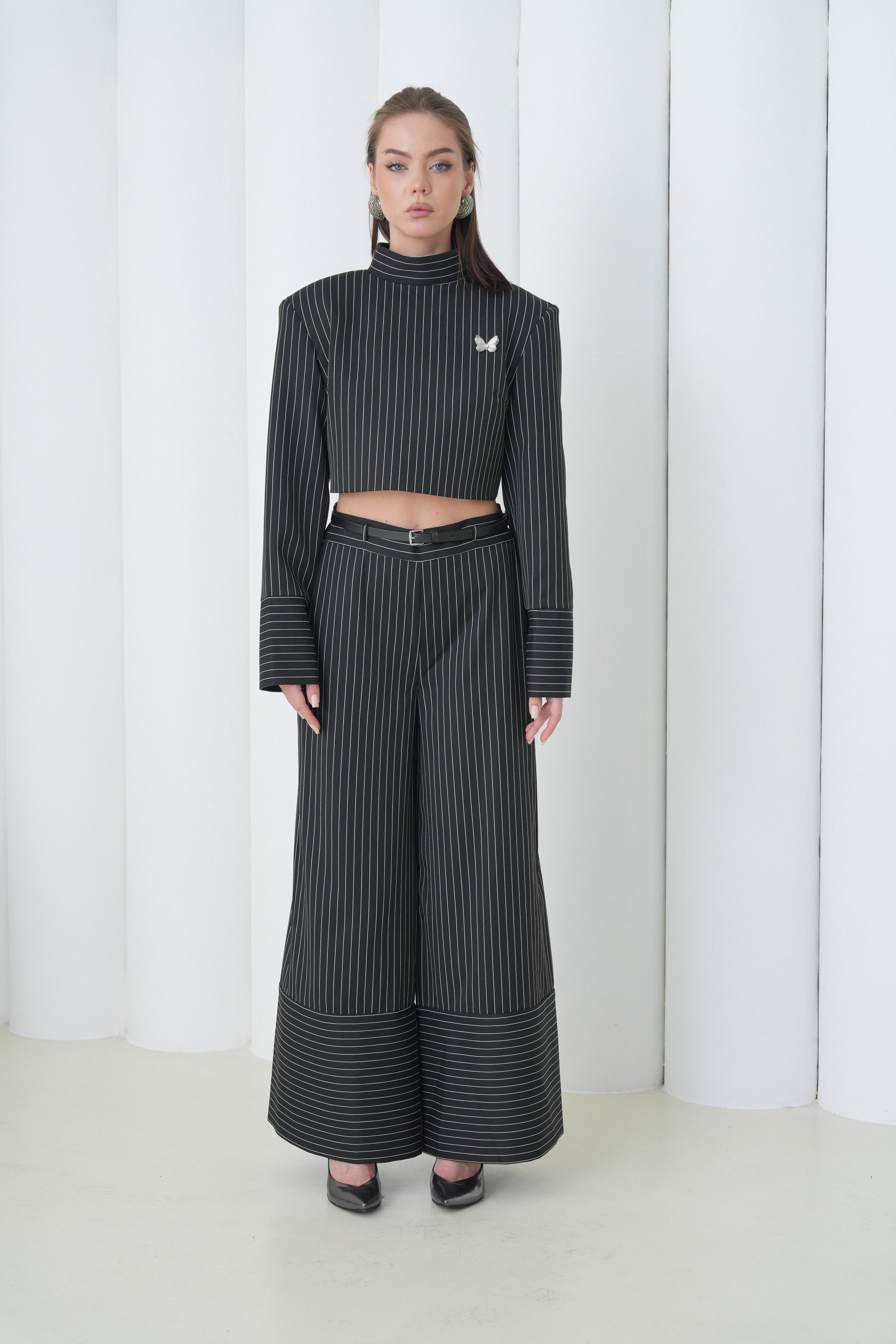 Pinstripe Architect Set by Lumina Eligma – luxury merino wool pinstripe suit with architectural tailoring