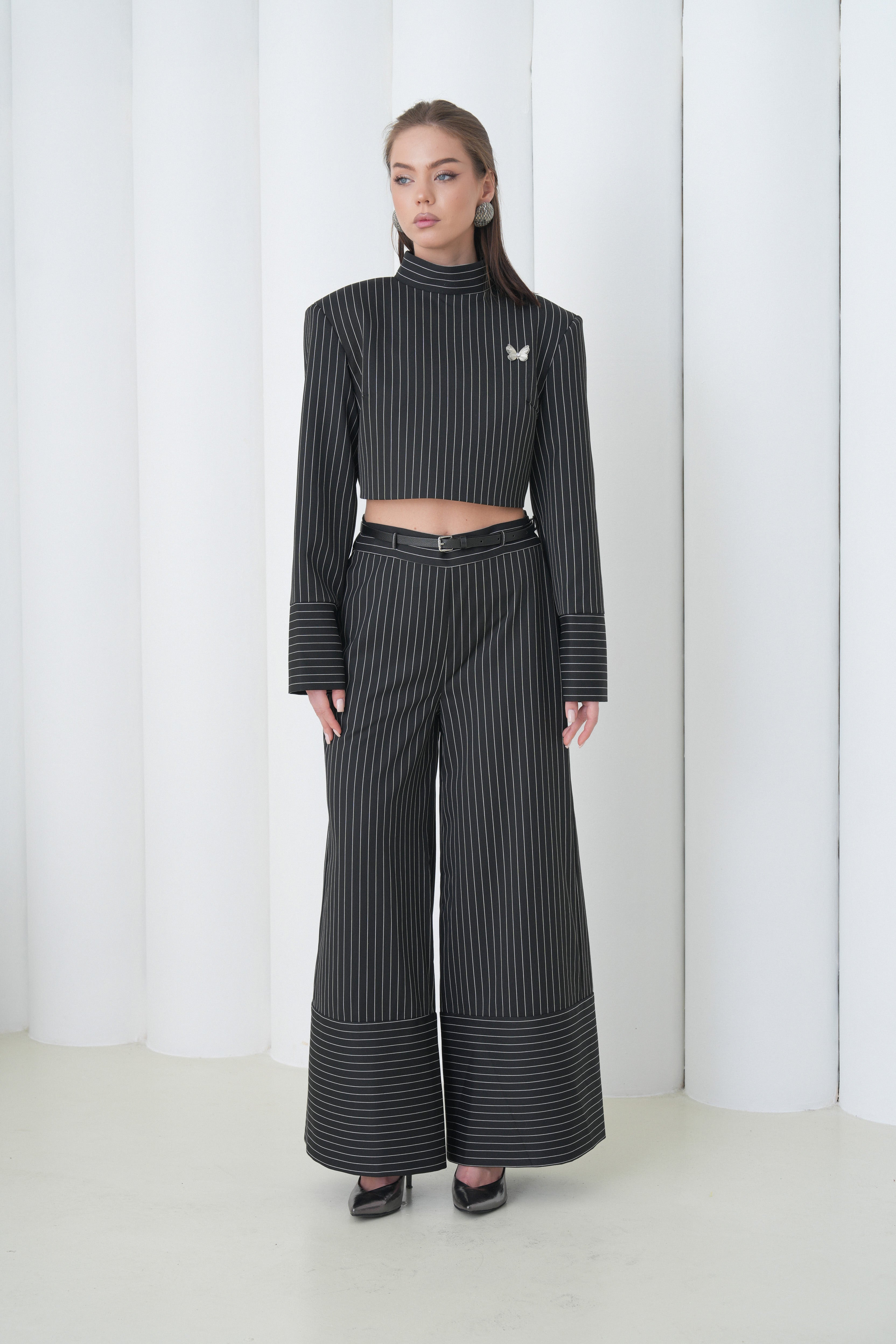 Pinstripe Architect Set by Lumina Eligma – luxury merino wool pinstripe suit with architectural tailoring