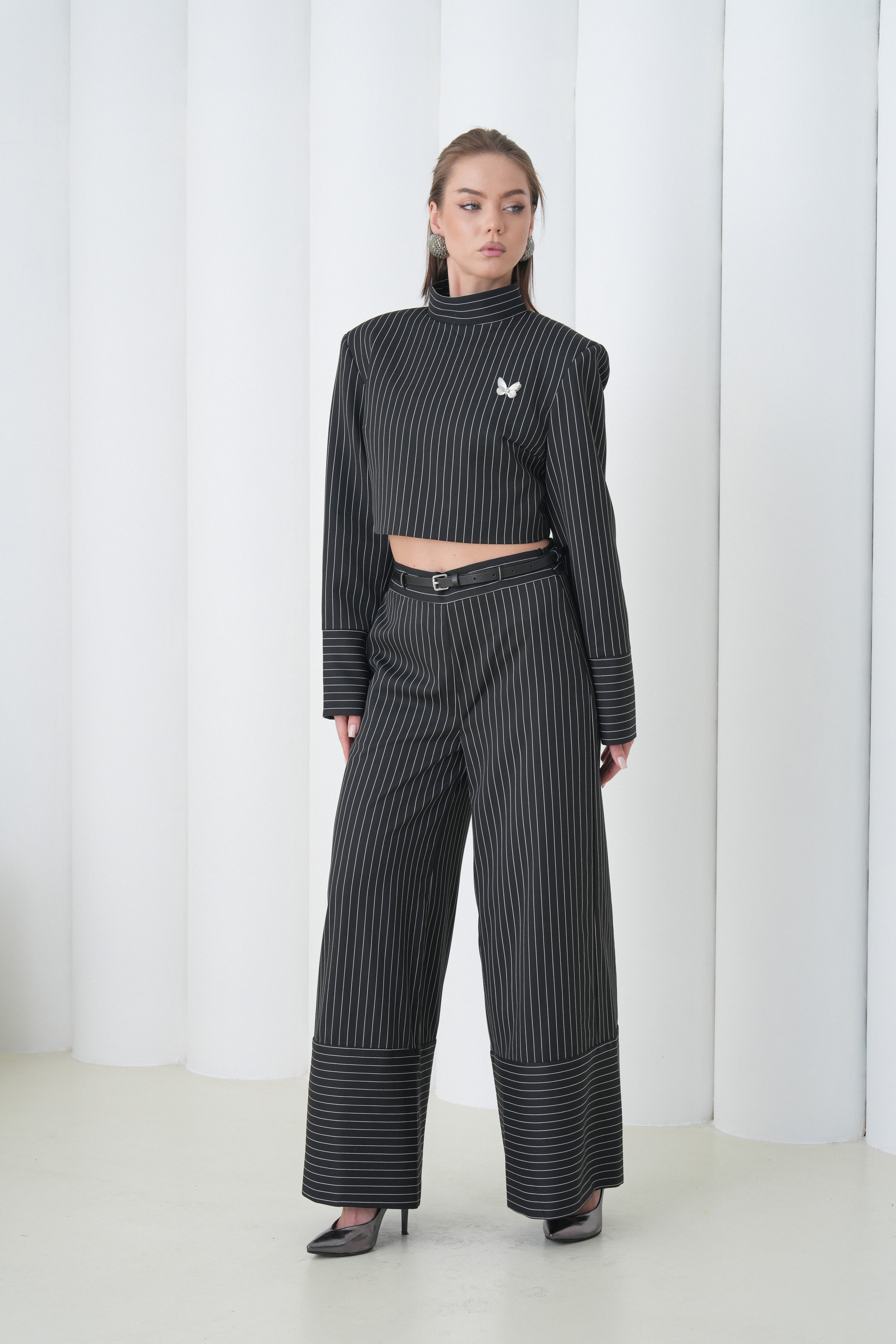 Pinstripe Architect Set by Lumina Eligma – luxury merino wool pinstripe suit with architectural tailoring