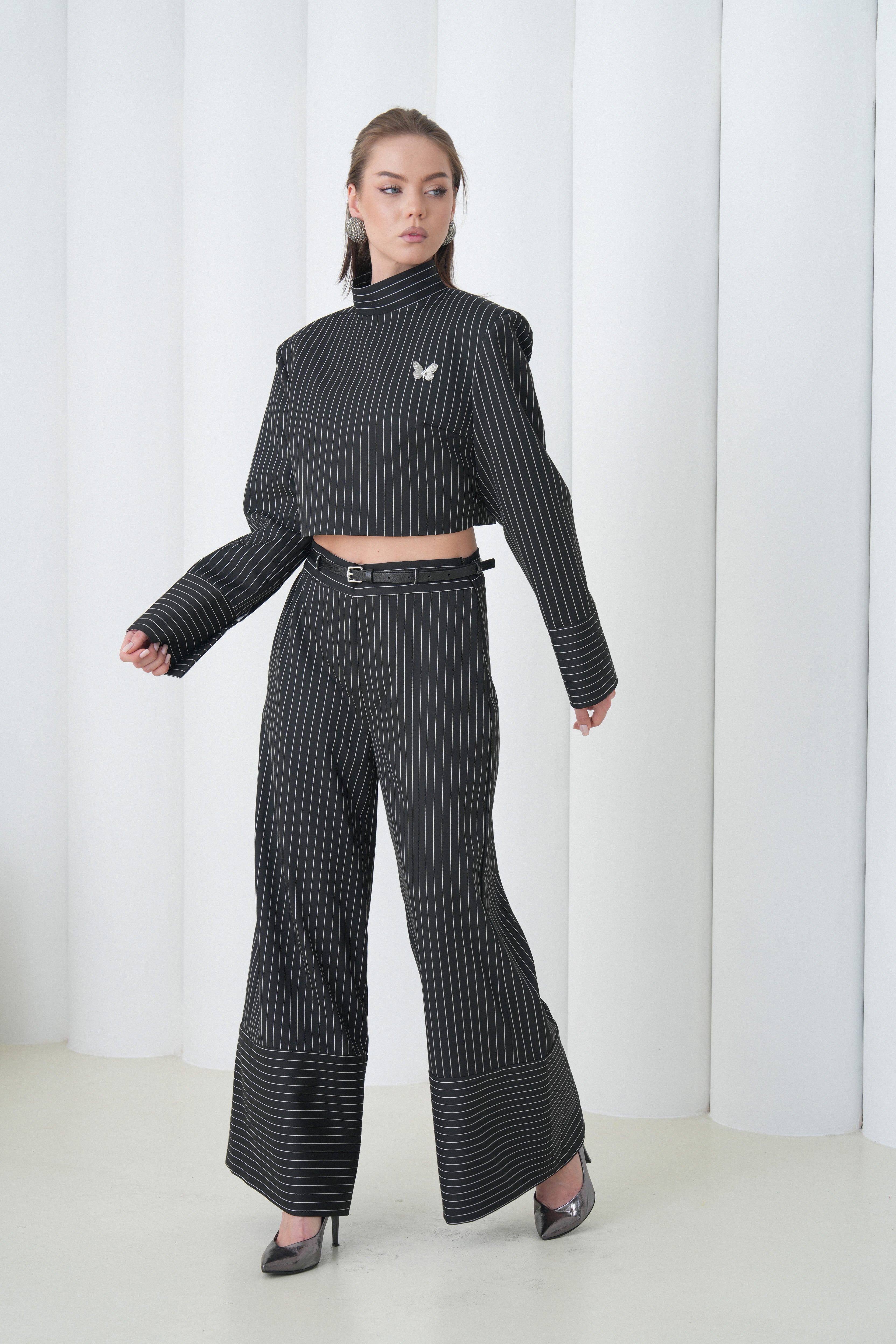 Pinstripe Architect Set by Lumina Eligma – luxury merino wool pinstripe suit with architectural tailoring