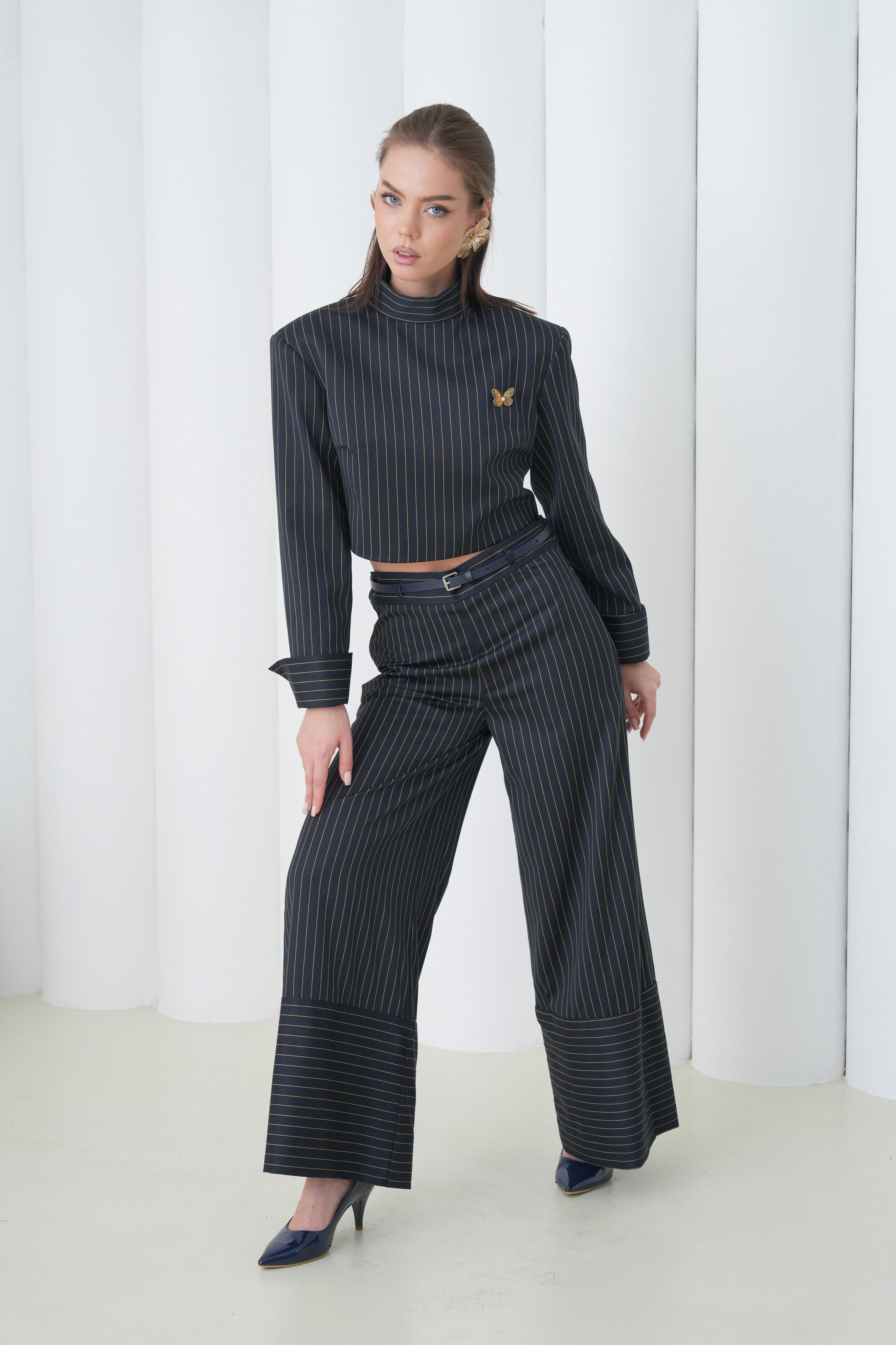 Pinstripe Architect Set by Lumina Eligma – luxury merino wool pinstripe suit with architectural tailoring