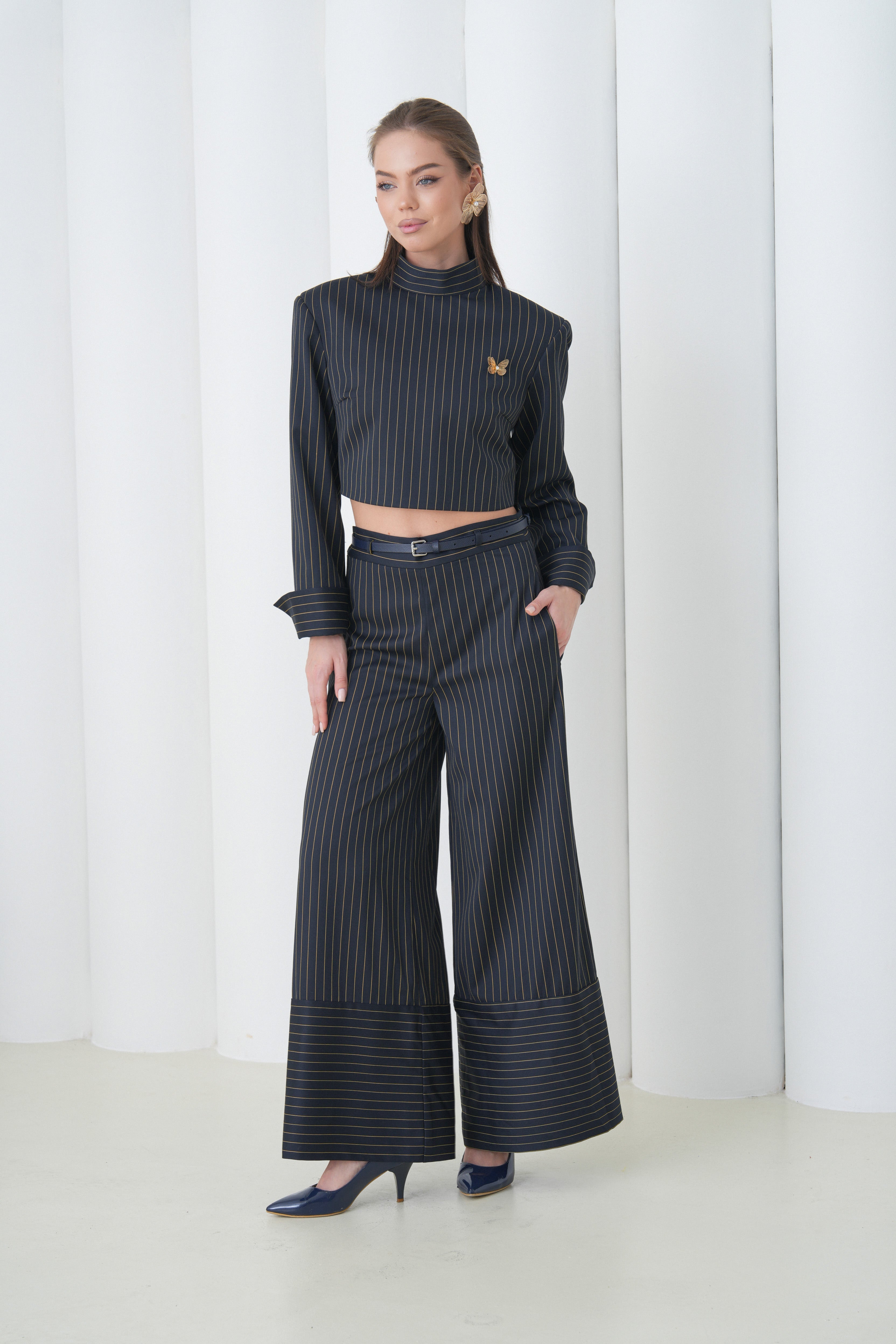 Pinstripe Architect Set by Lumina Eligma – luxury merino wool pinstripe suit with architectural tailoring