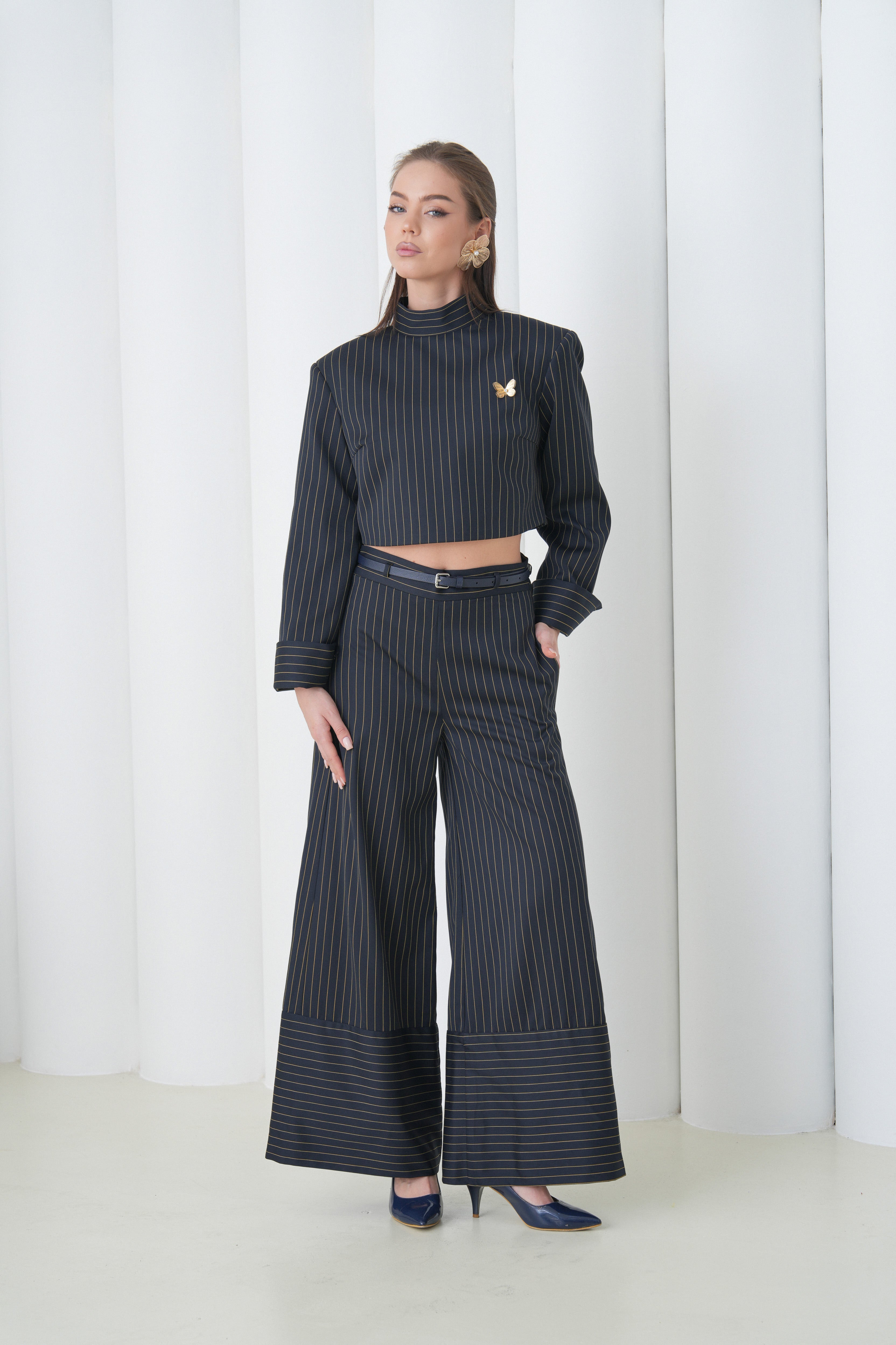 Pinstripe Architect Set by Lumina Eligma – luxury merino wool pinstripe suit with architectural tailoring