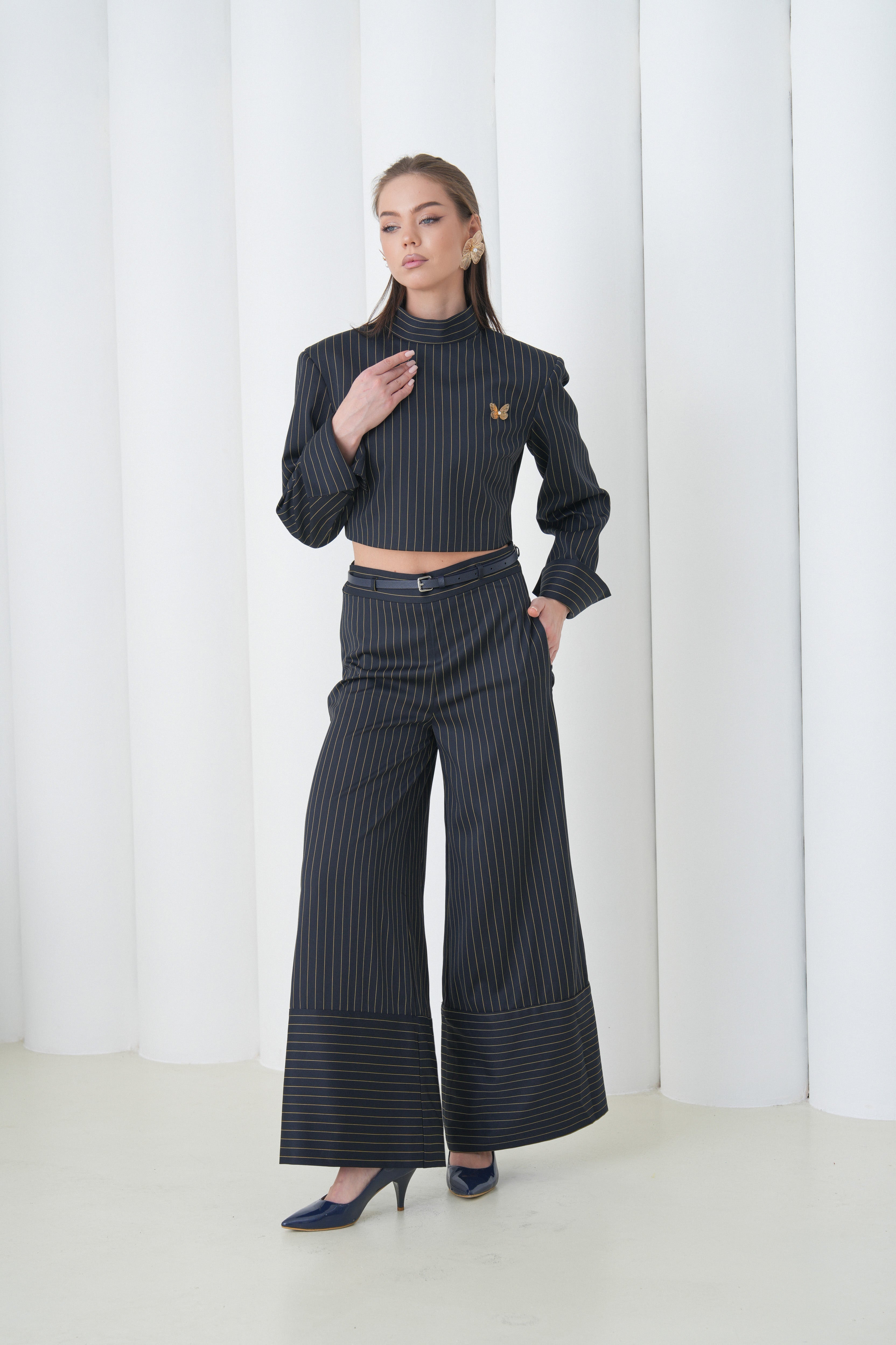 Pinstripe Architect Set by Lumina Eligma – luxury merino wool pinstripe suit with architectural tailoring