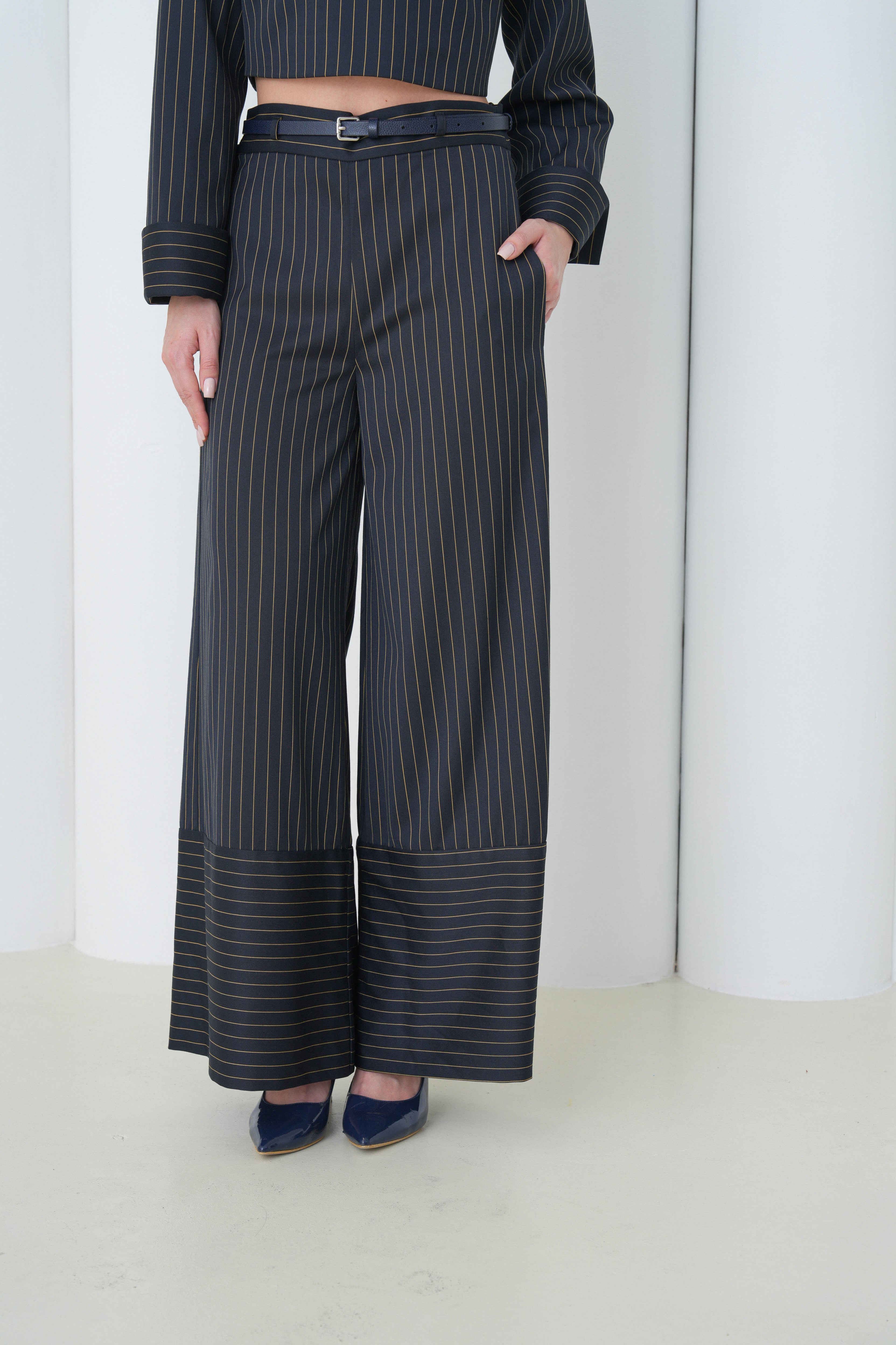 Pinstripe Architect Set by Lumina Eligma – luxury merino wool pinstripe suit with architectural tailoring