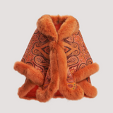 Merino Felt Fox Fur Poncho - Orange Endo