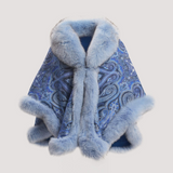 Merino Felt Fox Fur Poncho - Blue Endo