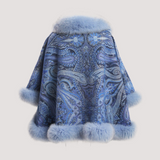 Merino Felt Fox Fur Poncho - Blue Endo