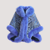 Merino Felt Fox Fur Poncho - Electric Blue Endo