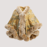 Merino Felt Fox Fur Poncho - Almond Blossom Yellow